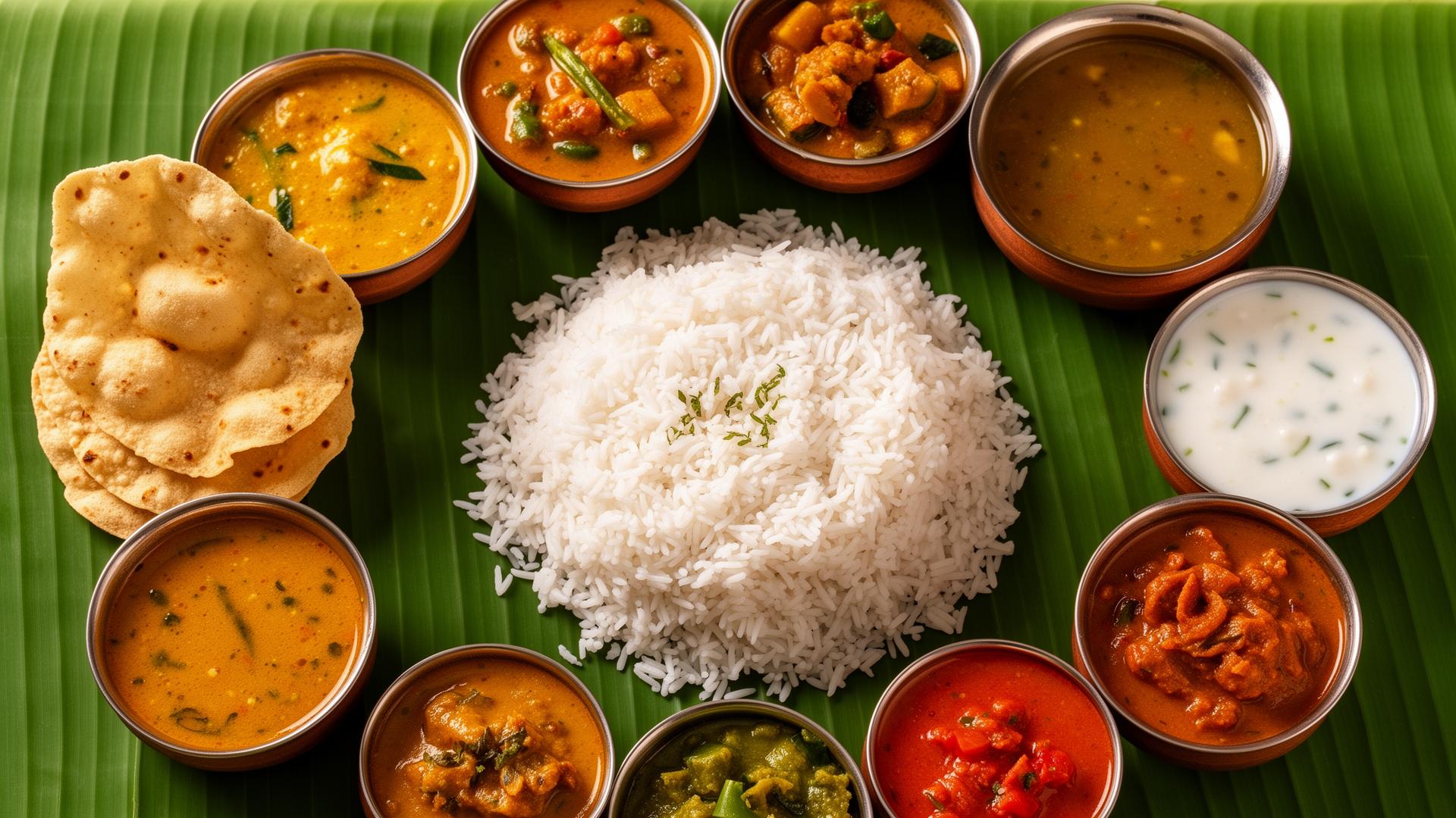 Traditional South Indian Brahmin banana leaf meal